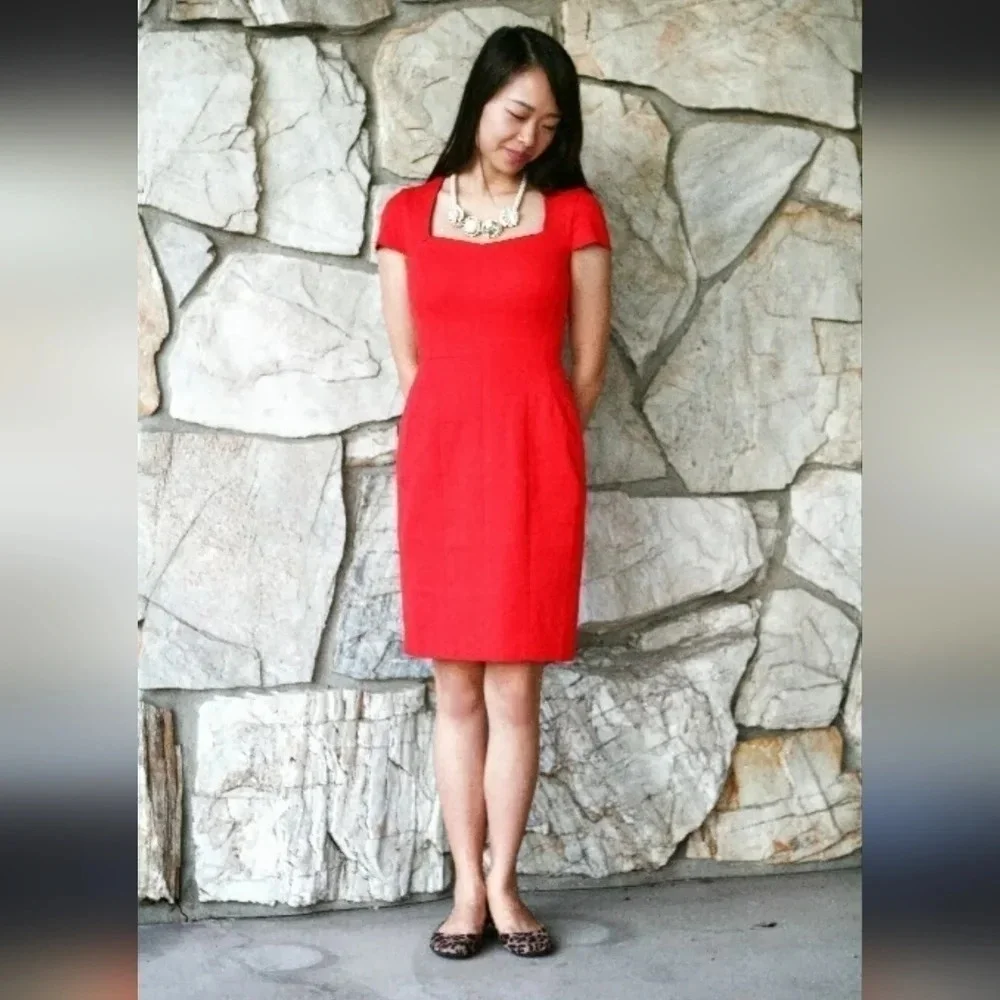Banana Republic Sloan Sheath Red Cocktail Dress Small 6 Petite - Picture 2 of 5
